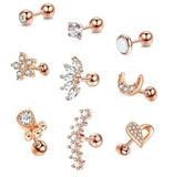 Stainless Steel Cartilage Tragus Ear Piercing 14G Crystal Hoop Earrings