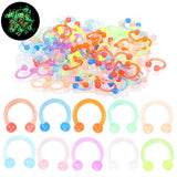 100Pcs Acrylic Circular Barbell Horseshoe Ring 16G Luminous Nose Piercing