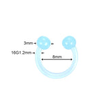 100Pcs Acrylic Circular Barbell Horseshoe Ring 16G Luminous Nose Piercing