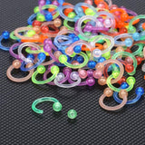 100Pcs Acrylic Circular Barbell Horseshoe Ring 16G Luminous Nose Piercing