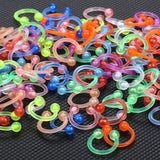 100Pcs Acrylic Circular Barbell Horseshoe Ring 16G Luminous Nose Piercing