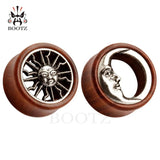 2PCS Asymmetric Wood Ear Piercing Tunnel Earrings Sun Moon Plugs Stretcher