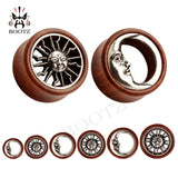 2PCS Asymmetric Wood Ear Piercing Tunnel Earrings Sun Moon Plugs Stretcher