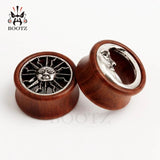 2PCS Asymmetric Wood Ear Piercing Tunnel Earrings Sun Moon Plugs Stretcher
