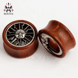 2PCS Asymmetric Wood Ear Piercing Tunnel Earrings Sun Moon Plugs Stretcher