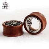 2PCS Asymmetric Wood Ear Piercing Tunnel Earrings Sun Moon Plugs Stretcher