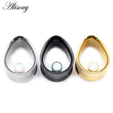 2pcs Water Drop Opal Stone Ear Tunnels Plugs Stainless Steel