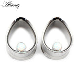 2pcs Water Drop Opal Stone Ear Tunnels Plugs Stainless Steel