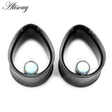 2pcs Water Drop Opal Stone Ear Tunnels Plugs Stainless Steel