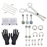 Disposable Body Piercing Kit - Needles, Clamp, Gloves - Ear Nose Navel