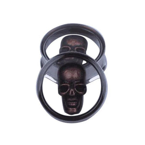 3D Skull Double Flare Steel Plugs 10-25mm