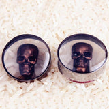 3D Skull Double Flare Steel Plugs 10-25mm