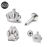 Titanium Crown Lip Labret Paw Studs Earrings 6/8mm