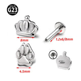 Titanium Crown Lip Labret Paw Studs Earrings 6/8mm