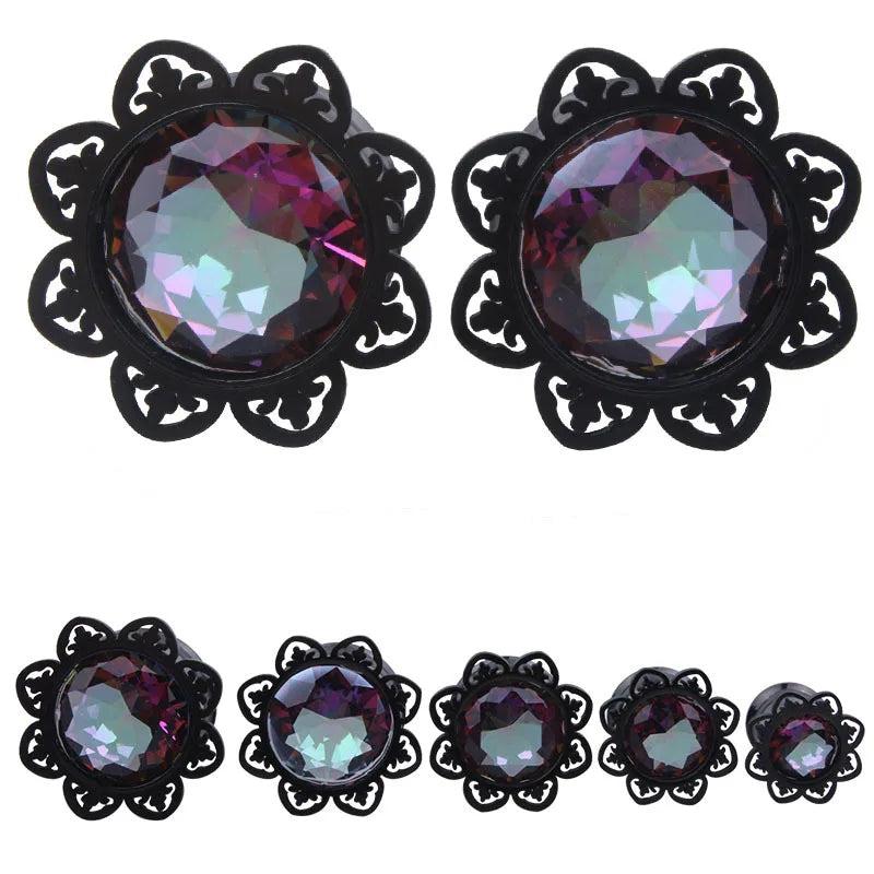 Zircon Stainless Steel Flower Saddle Ear Plug Tunnel Body Piercing