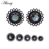Zircon Stainless Steel Flower Saddle Ear Plug Tunnel Body Piercing