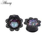 Zircon Stainless Steel Flower Saddle Ear Plug Tunnel Body Piercing