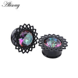 Zircon Stainless Steel Flower Saddle Ear Plug Tunnel Body Piercing
