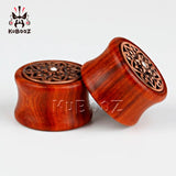 Kubooz Wood Ear Plugs Tunnels Metal Crystal Pair Ear Gauges