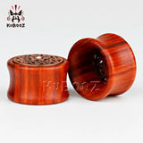 Kubooz Wood Ear Plugs Tunnels Metal Crystal Pair Ear Gauges