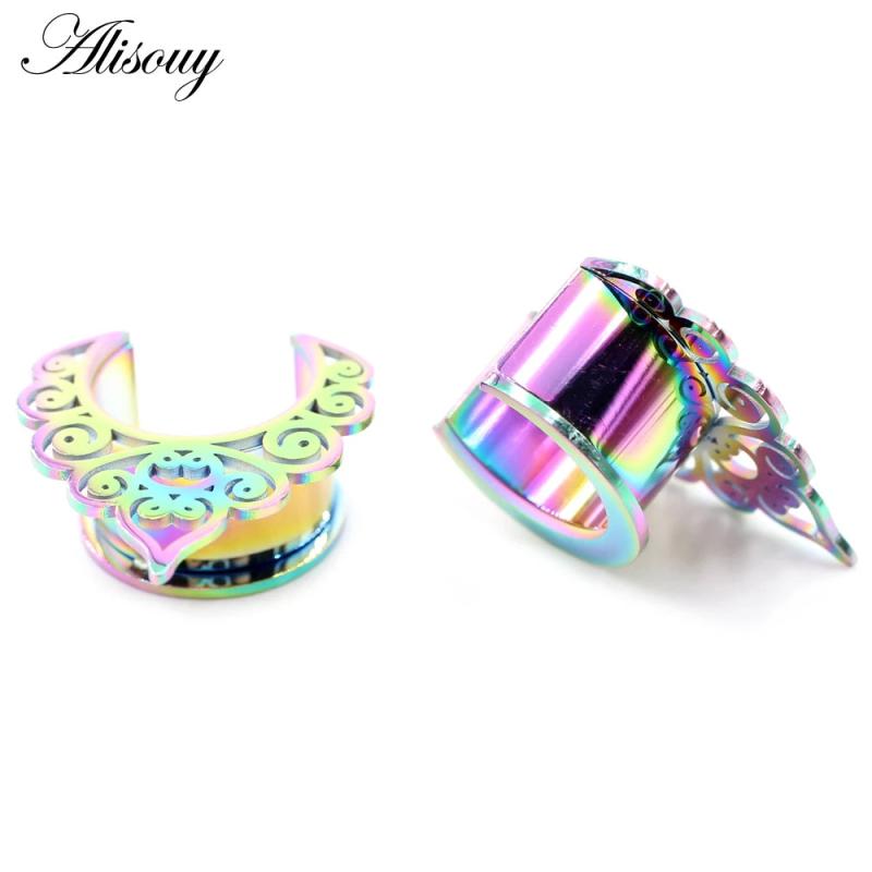 2pcs Stainless Steel Semicircle Ear Tunnels Plugs Stretchers Gauges Earrings