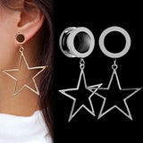 2 Stainless Steel Star Ear Tunnel Plugs 4-25mm