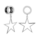 2 Stainless Steel Star Ear Tunnel Plugs 4-25mm