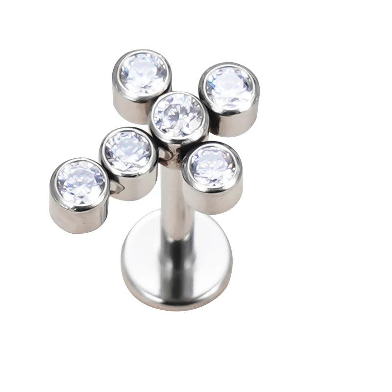 G23 Titanium Ear Studs Cross Zircon Paved Lip Cartilage Labret Tongue Nail