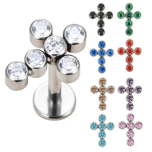 G23 Titanium Ear Studs Cross Zircon Paved Lip Cartilage Labret Tongue Nail