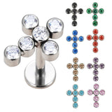 G23 Titanium Ear Studs Cross Zircon Paved Lip Cartilage Labret Tongue Nail