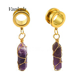 2PCS Golden Ear Plugs Tunnels Dangle Earrings Gauges Expander