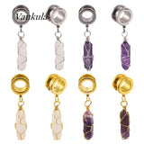 2PCS Golden Ear Plugs Tunnels Dangle Earrings Gauges Expander