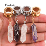 2PCS Golden Ear Plugs Tunnels Dangle Earrings Gauges Expander
