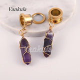 2PCS Golden Ear Plugs Tunnels Dangle Earrings Gauges Expander