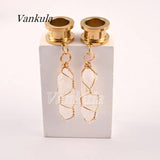 2PCS Golden Ear Plugs Tunnels Dangle Earrings Gauges Expander