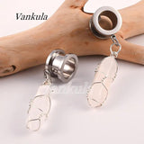 2PCS Golden Ear Plugs Tunnels Dangle Earrings Gauges Expander
