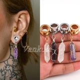 2PCS Golden Ear Plugs Tunnels Dangle Earrings Gauges Expander