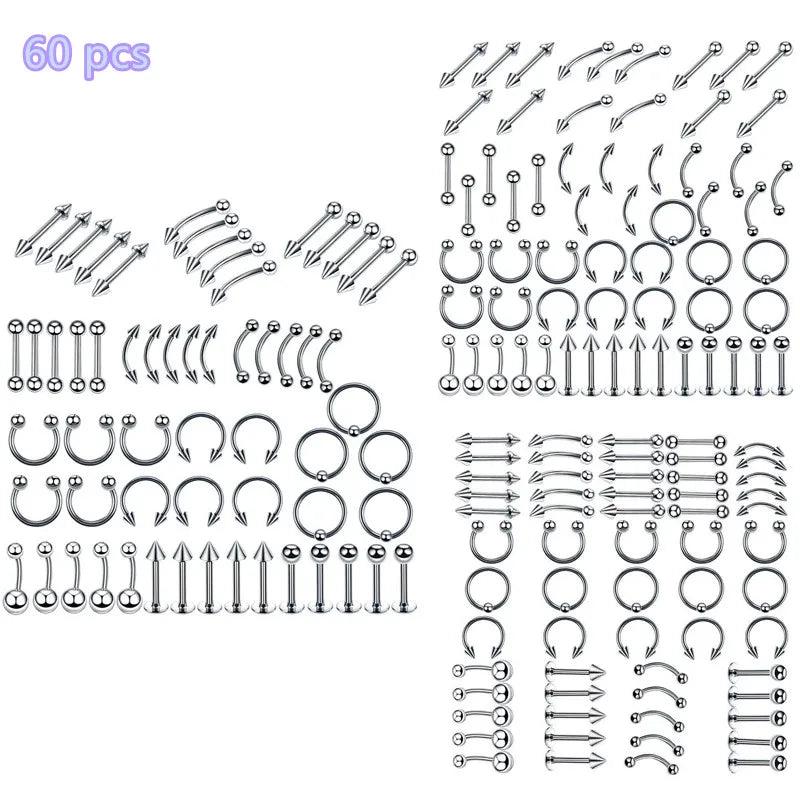 G23 Medical Stainless Steel 60 PCS/Pack Jewelry Lip Nose Nail Piercing