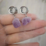 2 Pcs Natural Stone Ear Tunnel Plugs Gauges Purple Dangle Piercing 4-25mm