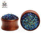 2pcs Rosewood Ear Plugs Pair with Stone Ear Gauges