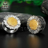 2PCS Sunflower Ear Piercing Plugs Tunnels Gauges Earrings Expander