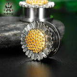 2PCS Sunflower Ear Piercing Plugs Tunnels Gauges Earrings Expander