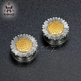 2PCS Sunflower Ear Piercing Plugs Tunnels Gauges Earrings Expander