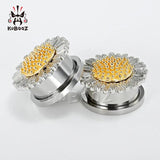 2PCS Sunflower Ear Piercing Plugs Tunnels Gauges Earrings Expander