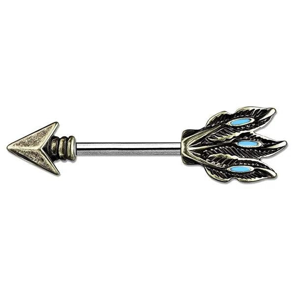 Tribal Arrow Brass & Steel 14g Nipple Ring Barbell