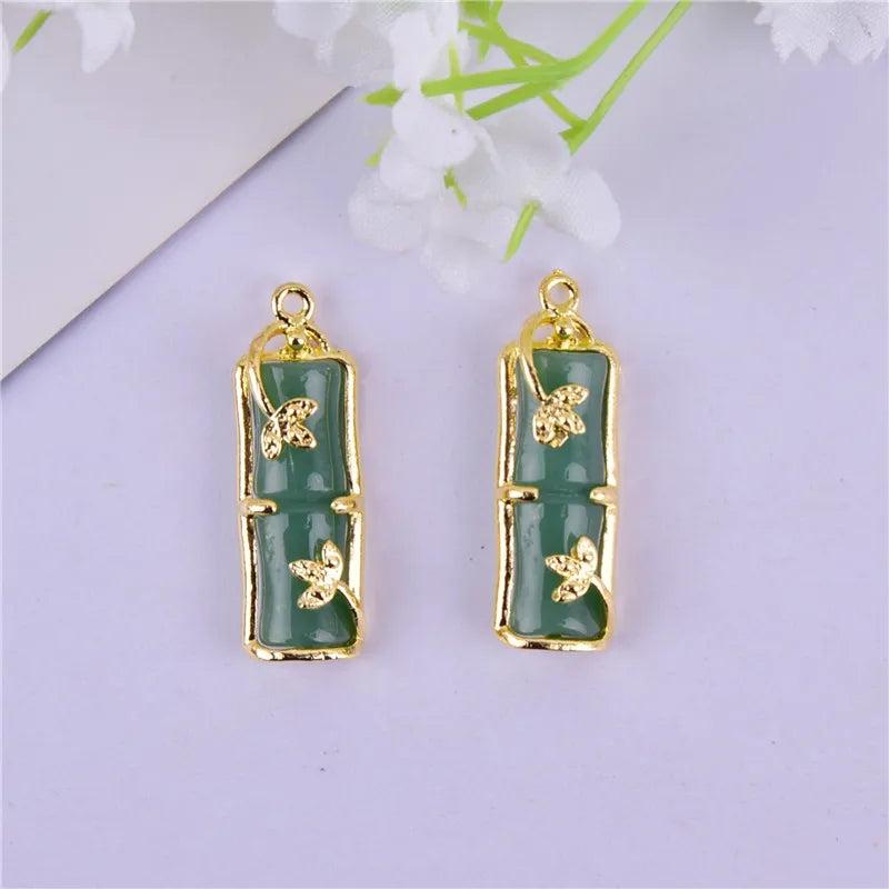 10pcs Jade Bamboo Shape Charm for Jewelry Making