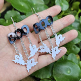 BOO Ghost Halloween Earrings Plaid Pumpkin Drop Earring