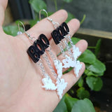 BOO Ghost Halloween Earrings Plaid Pumpkin Drop Earring