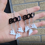 BOO Ghost Halloween Earrings Plaid Pumpkin Drop Earring