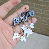 BOO Ghost Halloween Earrings Plaid Pumpkin Drop Earring